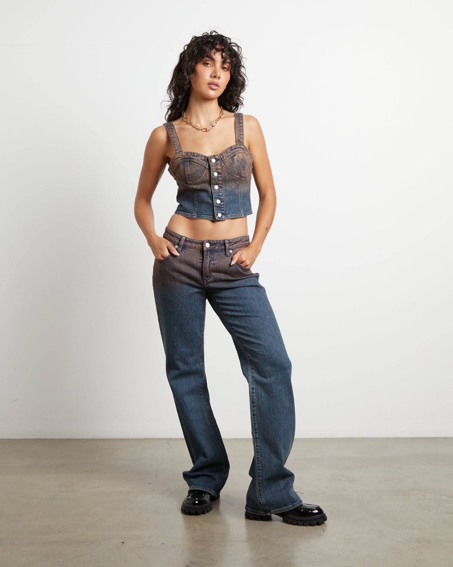 Veda Denim Corset Top in Ombre