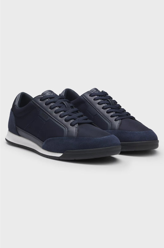 LOW-TOP TRAINERS WITH SUEDE AND FAUX LEATHER